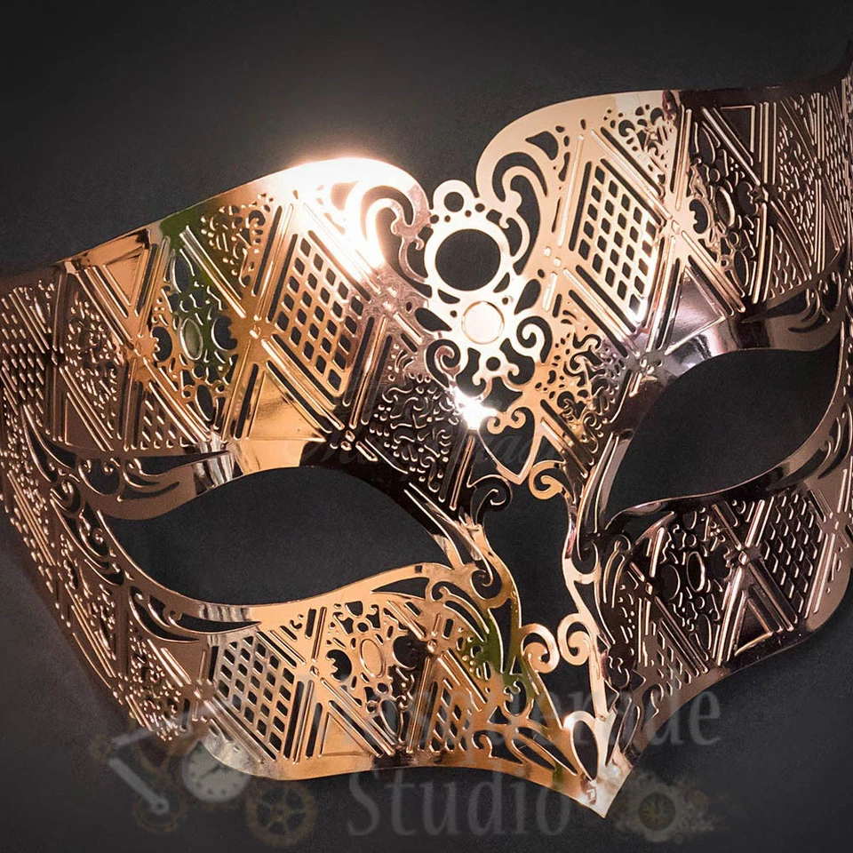 Mens Unisex Simplistic Filigree Light Metal Masquerade Ball Mask [Rose Gold] - Image 4 of 4
