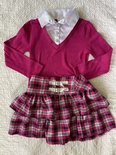 Youngland Girl s Size 6 2-Piece Outfit Pink Black White Plaid Skirt Top EUC