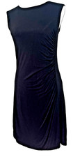 Loft Womens Sheath Dress Ruched Knee Length Boat Neck Sleeveless Black Small