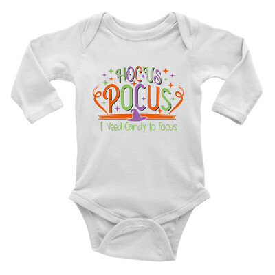 Hocus Pocus Baby Grow Vest Bodysuit I Need Candy to Focus Halloween Boy Girl L/S
