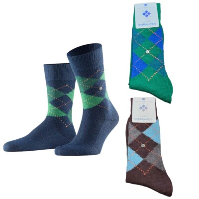 BURLINGTON Mens Medium Sock Argyle Pattern PRESTON 83% Polyacrylic