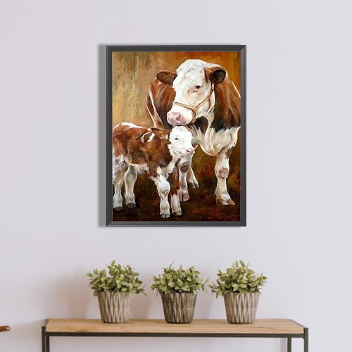 5D DIY Full Square Drill Partial AB Drill Diamond Painting Two Cows Kit 35x45cm - Picture 4 of 12