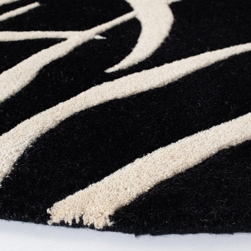 Black/White Leave Hand Tufted Rugs 5x5Round Geomatric EveryRoom - Picture 5 of 5