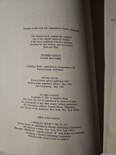 Stephen King Danse Macabre c1983 Berkeley Edition Paperback Vintage Horror - Imagen 2 de 6