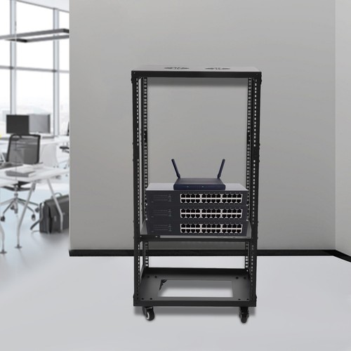 18U Four Post Open Frame Network Server Rack Holder on Caters Adjustable - Picture 7 of 16