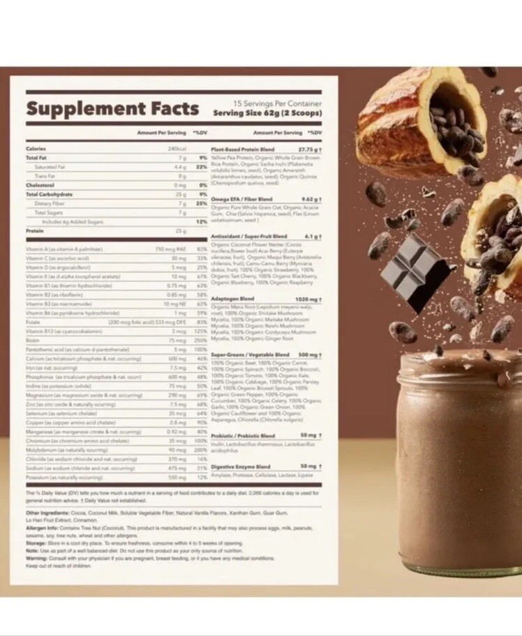 2 New Ka'Chava Superfood Chocolate Meal Replacement Protein Shake 32.8