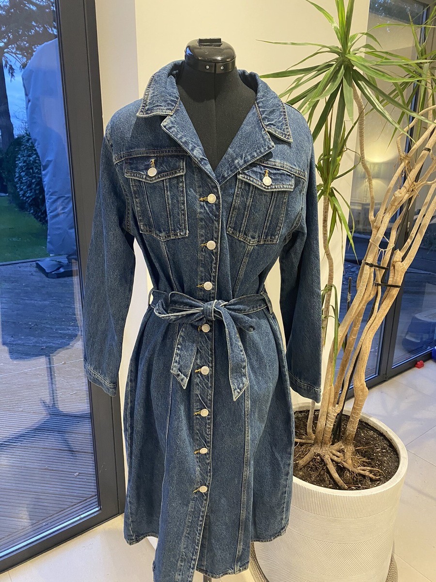 BNWT Zara Womens Denim Midi Long Sandy Sleeve Button Up Dress Size