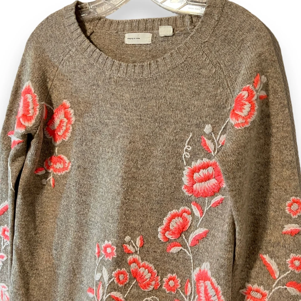Anthropologie Sleeping on Snow Embroidered Knit Sweater Small Petite SP Wool Ble - Image 2 of 4