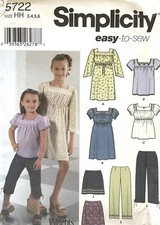 Simplicity Child's Dress,Top,Pants,Skirt Pattern 5722 Size 3-6 UNCUT