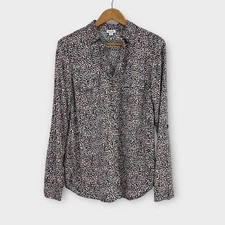 Splendid Women’s Size Medium Blue Brown Multi Spotty Dots Animal Print Blouse