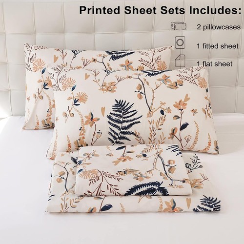 Size 4 Piece Floral Printed Sheet Set Queen Botanical Pattern Microfiber Sheets - Picture 4 of 175