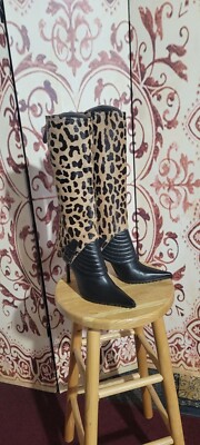 Vicini black leather boots W/ animal skin Gaiters 8.5