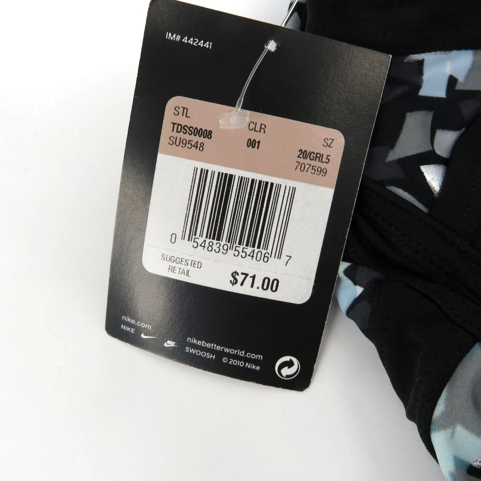 耐克破碎玻璃黑色银色女孩 1 件泳装 5 (20) 码全新带标签 71 美元 — 第 4/4 张图片