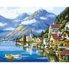 Paint By Numbers Adults kids Town Lake Landscape DIY Painting Kit 40x50CM Canvas