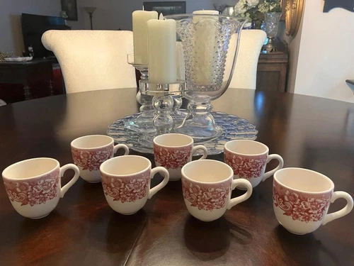 7 *STAFFORDSHIRE ENGRAVINGS RED/CREAM FLORAL COFFEE, TEA, HOT CHOCOLATE, MUGS#97