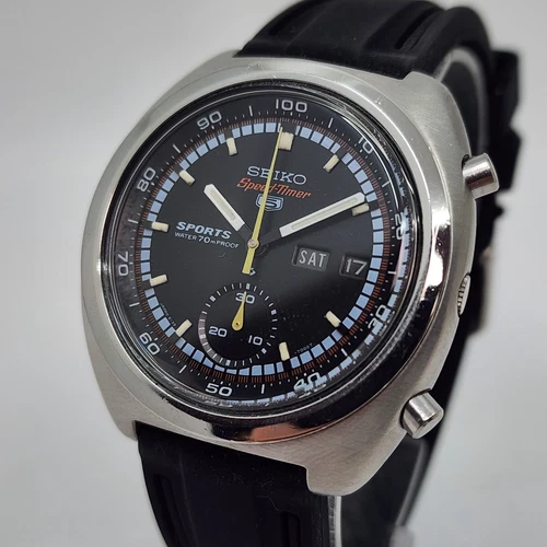 Vintage Seiko Sports 5 Speedtimer Black Pogue Chronograph Serviced Clean
