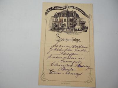 Villa Heilquell Bad Wildungen Hufelandstrasse 15 Speisefolge um 1900 Speisekarte