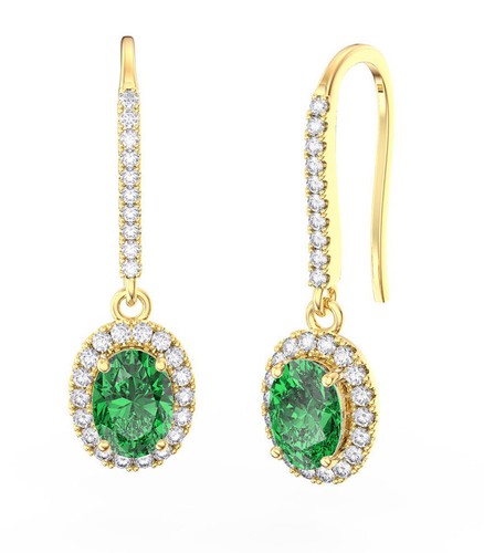1.68ct Natural Round Diamond Emerald 14K Yellow Gold Anniversary Dangler Earring - Picture 2 of 3