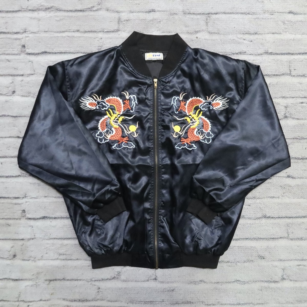 Vintage New 80s Satin Dragon Souvenir Bomber Jacket Mens Size M