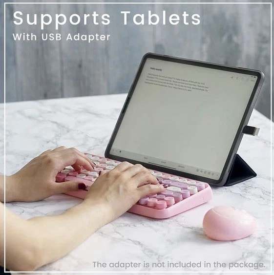 Perixx PERIDUO-713 Wireless 2.4 GHz Cute Keyboard and Mouse Combo, Retro Round  - Image 3 of 4