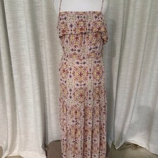 Loft Dress Women Med Peach Pink Floral Maxi Tiered Ruffle Coquette CottageCore