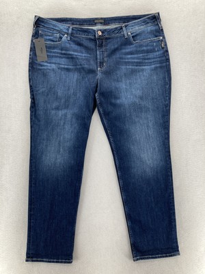 Silver Jeans Womens Plus 24 Boyfriend Blue Indigo Stretch Denim Grunge Western