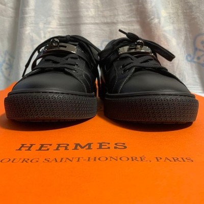 HERMÈS ブラックレザー スニーカー HERMES Sneakers Day Size 40.5 Leather Black Kelly Near Mint | eBay