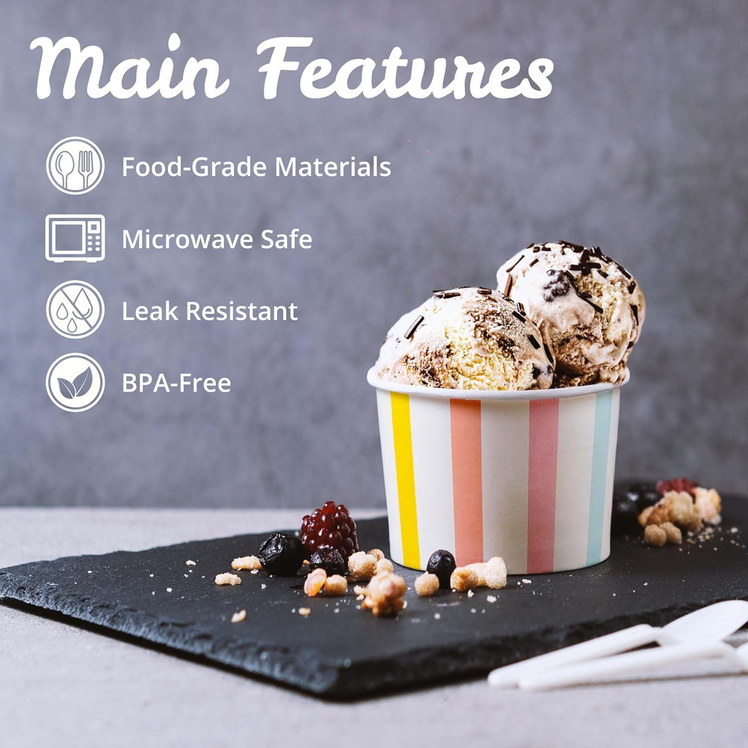 Paper Ice Cream Cups, 100-Count 5.5-Oz Disposable Dessert Bowls for Hot or Cold