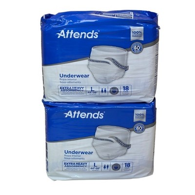 Attends 2 pk Extra Heavy Absorbency Underwear Diapers L 44''-58'' 36 Count