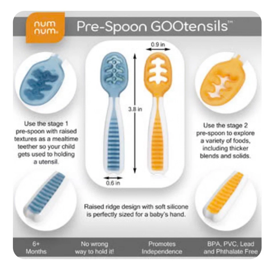 NumNum Pre-Cuchara GOOtensils Juego de Cuchara Bebé (Etapa 1 + Etapa 2) Silicona Libre de BPA Foto 3 de 4
