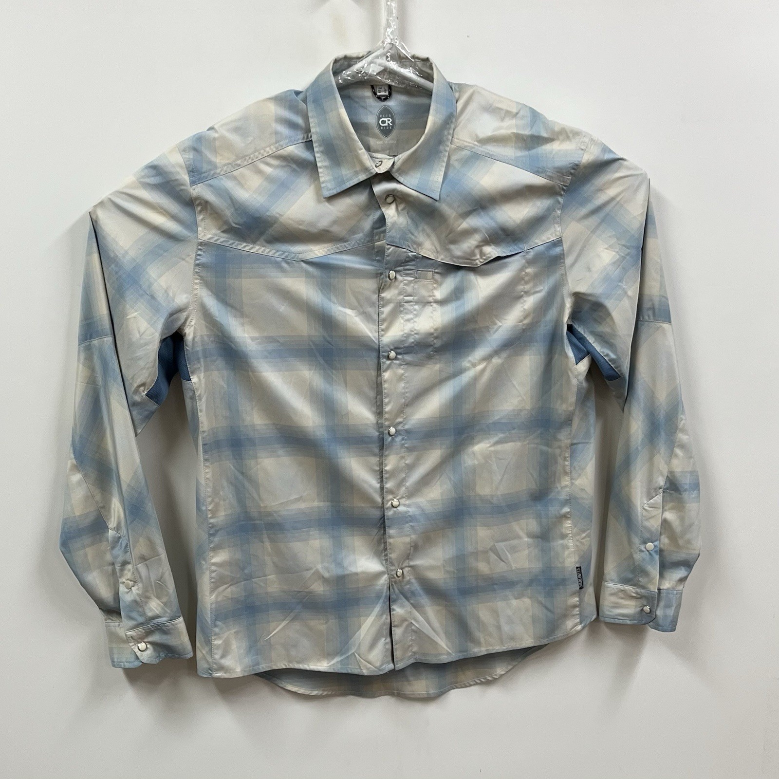 Club Ride Shirt Mens Large Plaid Club West Pearl Snap Cycling Bike MTB Vent