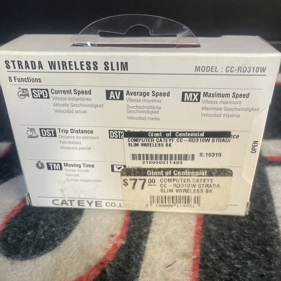 Cateye Strada Slim CC-RD310W Wireless Bike Computer Black W/Speed Sensor NIB - Image 2 of 4