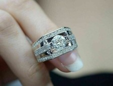 2Ct Round Cut Simulated Diamond Men's Wedding Band Ring In 14k White Gold Plated