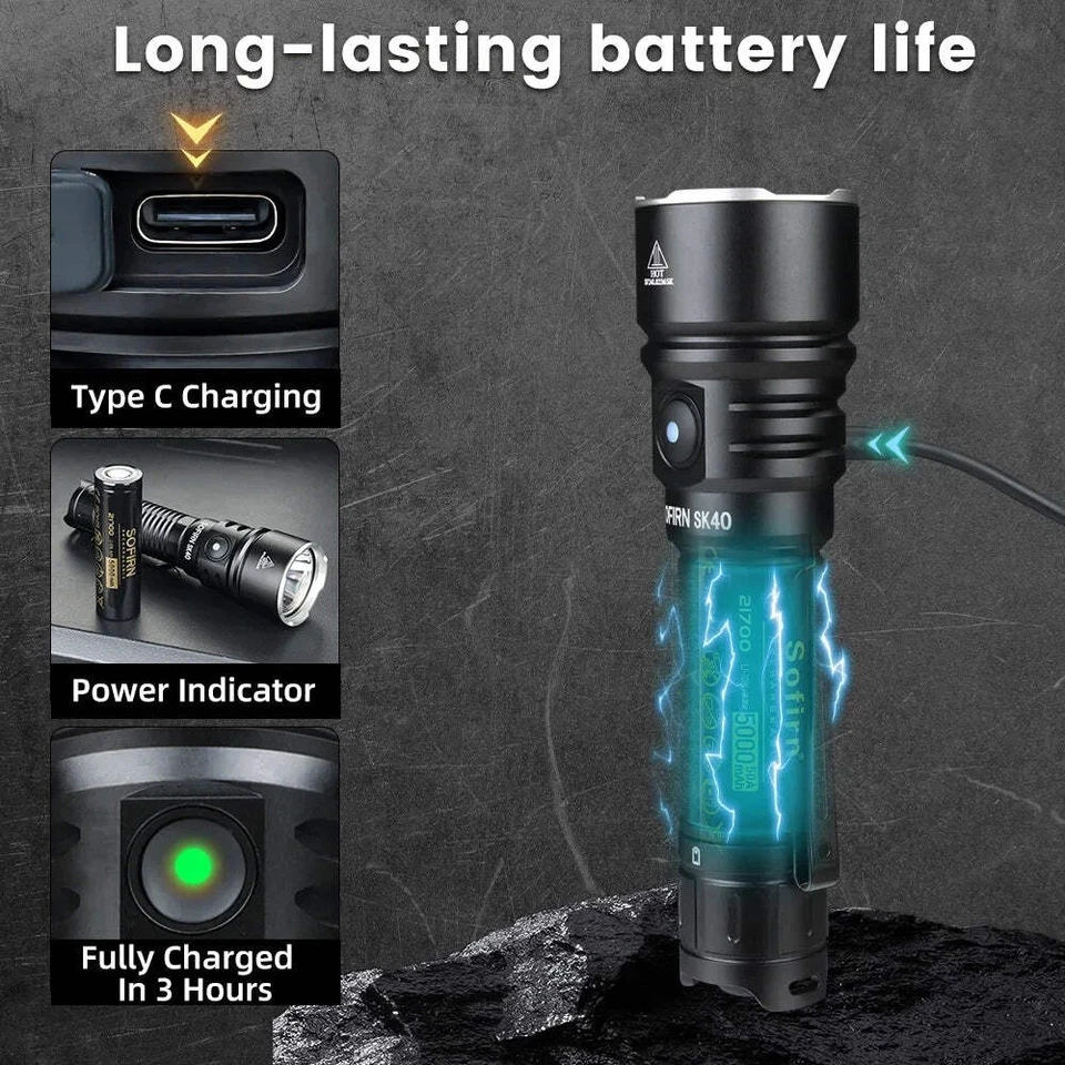 Sofirn SK40 Tactical Flashlight 3200lm Long Range LED Torch 580m - Image 3 of 4