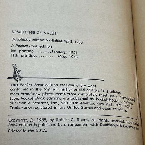 1968 Something of Value by Rober Ruark Vintage Pocket Book Paperback Edition - Imagen 4 de 12