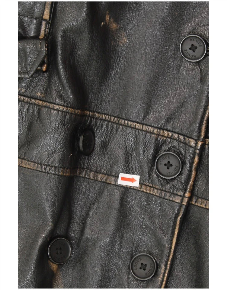 ROGUE Mens Double Breasted Military Jacket UK 38 Medium Black Leather YS20 - Image 3 of 4