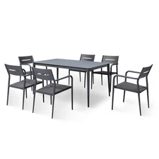 Bali 7-Piece Contemporary Outdoor Patio Dining Set - Slate Grey