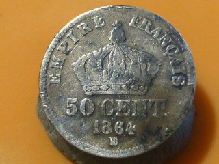 50 CENTS NAPOLEON III (ARGENT) 1864 BB RARE & QUALITE TB !