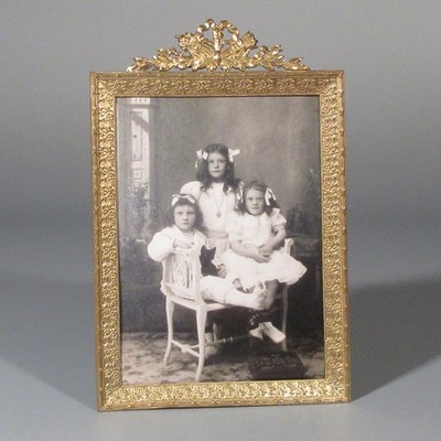 Antique French Gilded Bronze Photo Frame Neoclassic Louis XVI Style Torch Quiver