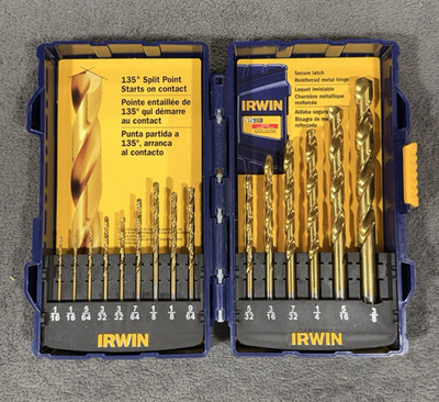 Irwin 4935607 Titanium Coated High-Speed Steel Drill Bit Set, Pro Case, 15-Piece