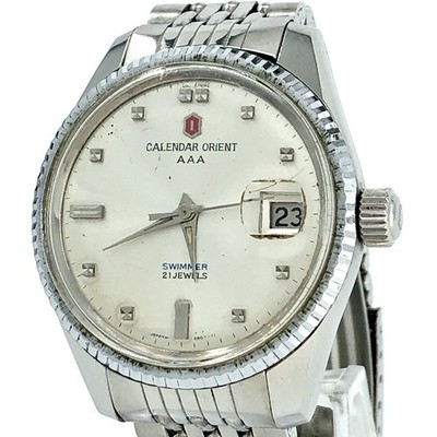 ORIENT CALENDAR AAA SWIMMER Automatic 21 Jewels Silver Dial Date Herren Armba...