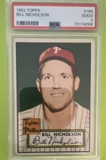 Topps 1952 Bill Nicholson #185 PSA 2 Philadelphia Phillies Baseball Card