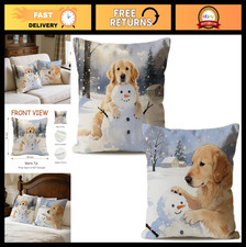 Winter Decorative Throw Pillow Covers Set of 2 - Golden Retriever, Reindeer  Sn
