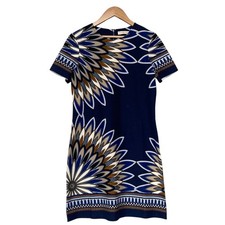 TORY BURCH Stretch All-Over Print Short Sleeve Dress, Size S, Navy Women USED