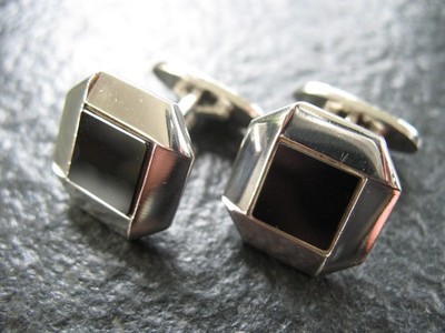 Manschettenknöpfe Silber 925 Georg Jensen Dänemark No 202 mit Onyx Edelsteinen