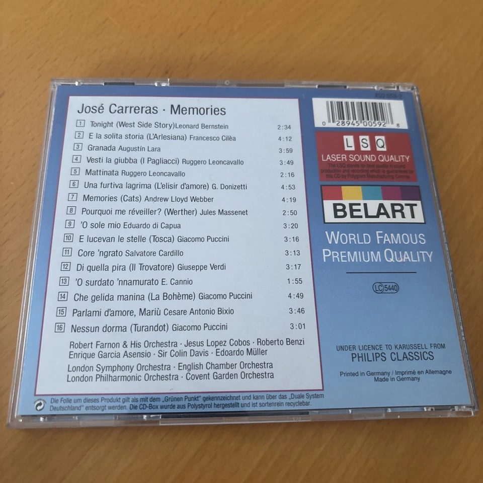 José Carreras - Memories. CD mit 16 Opern-Arien und Musical-Songs - Bild 2 von 3