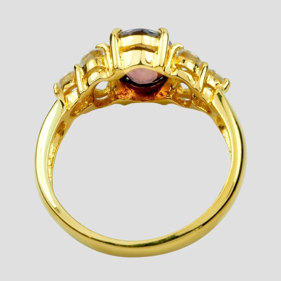 Lindos anéis ovais de zircão vermelho 2,50 ct 925 prata esterlina folheados a ouro 24K tamanho 7 - Imagem 4 de 4