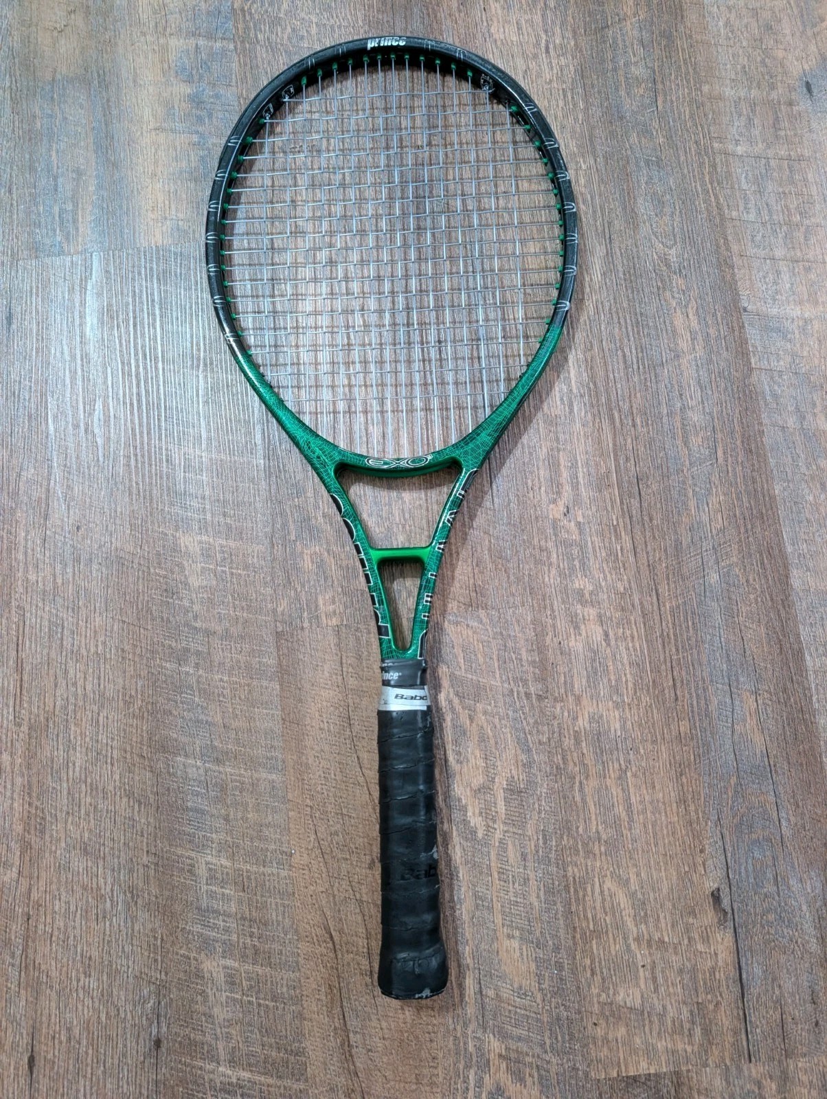 Green String Patterns Prince EXO3 Graphite Green Tennis Racquet 4” Grip 100sq inch Head DEMO ...