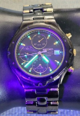 Vintage Seiko Chronograph Alarm 100m Black Chrome/Gold Quartz