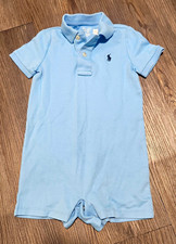 Ralph Lauren Blue Knit Cotton Logo Polo Romper One-Piece Short Sleeve 18-24M